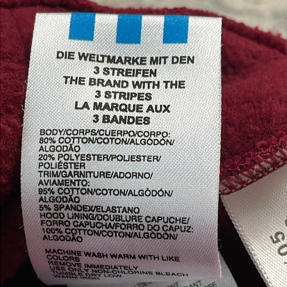 Vintage Adidas Adicolor Hoodie Sweatshirt 3 Stripe Long Sleeves Red Sz S - Picture 10 of 10